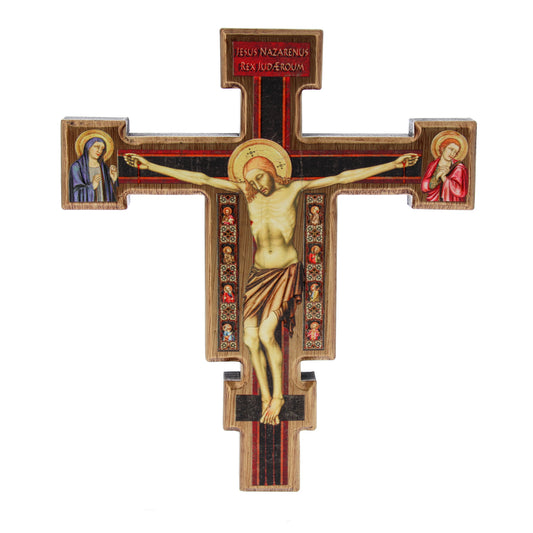 Crocifisso con immagine stampata su legno. Altezza 20,3 cm
