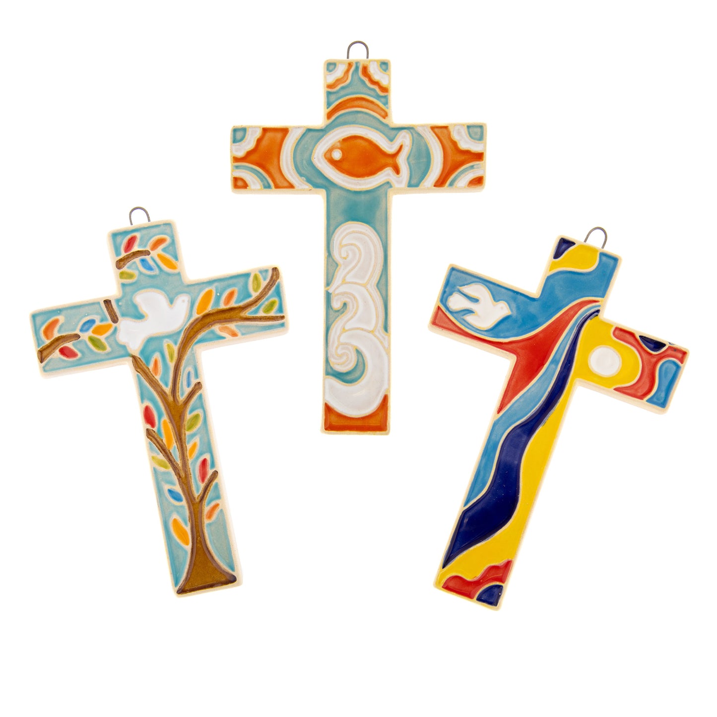 Croce in ceramica smaltata realizzata a mano. Altezza 12 cm