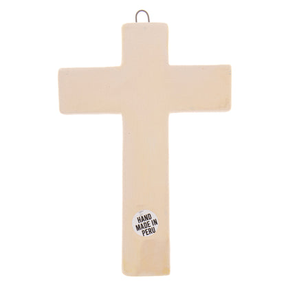 Croce in ceramica smaltata realizzata a mano. Altezza 12 cm