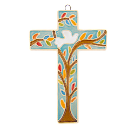 Croce in ceramica smaltata realizzata a mano. Altezza 12 cm
