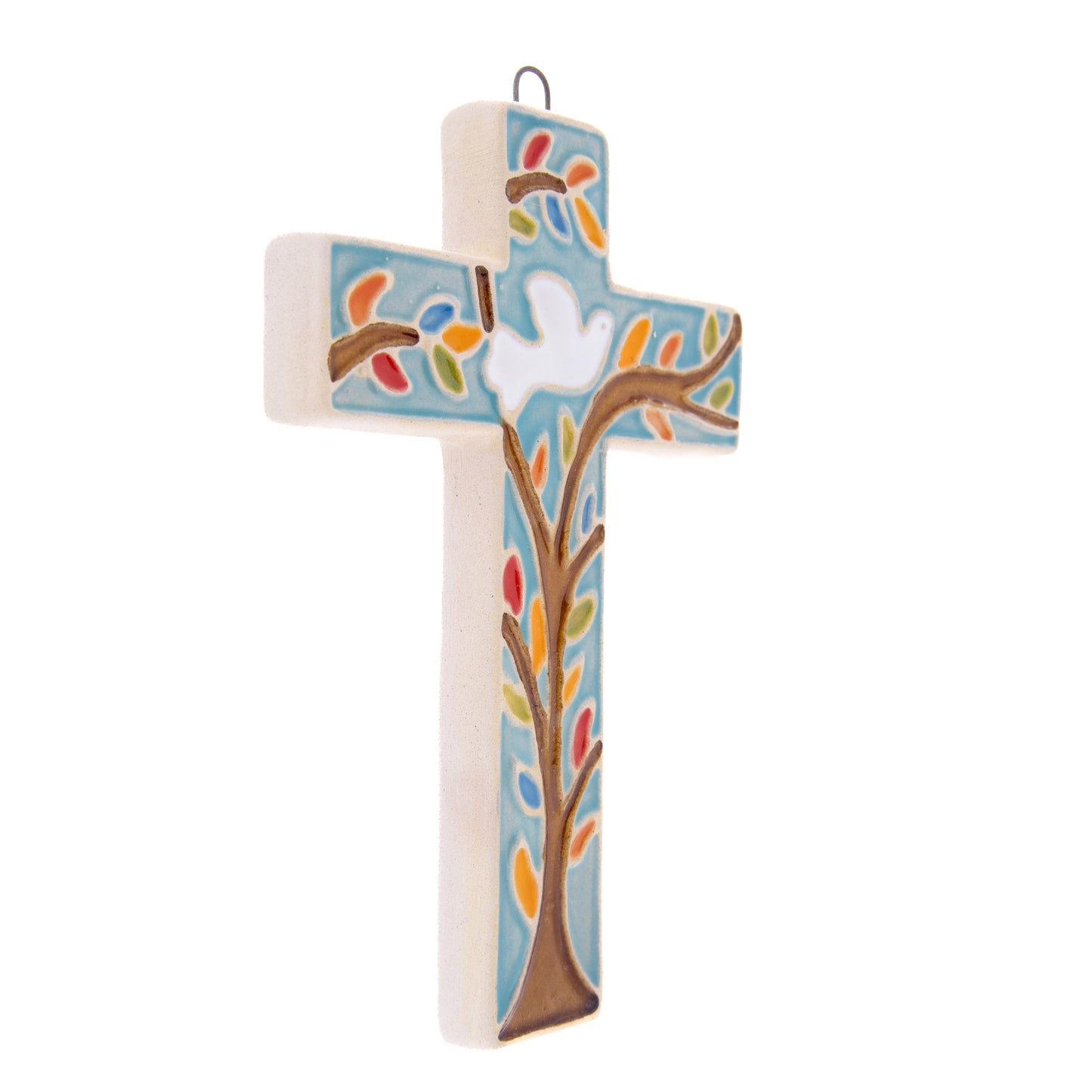Croce in ceramica smaltata realizzata a mano. Altezza 12 cm
