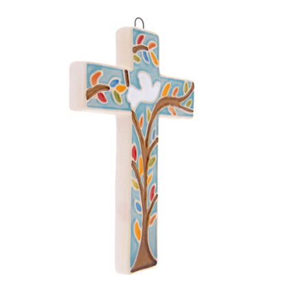 Croce in ceramica smaltata realizzata a mano. Altezza 12 cm