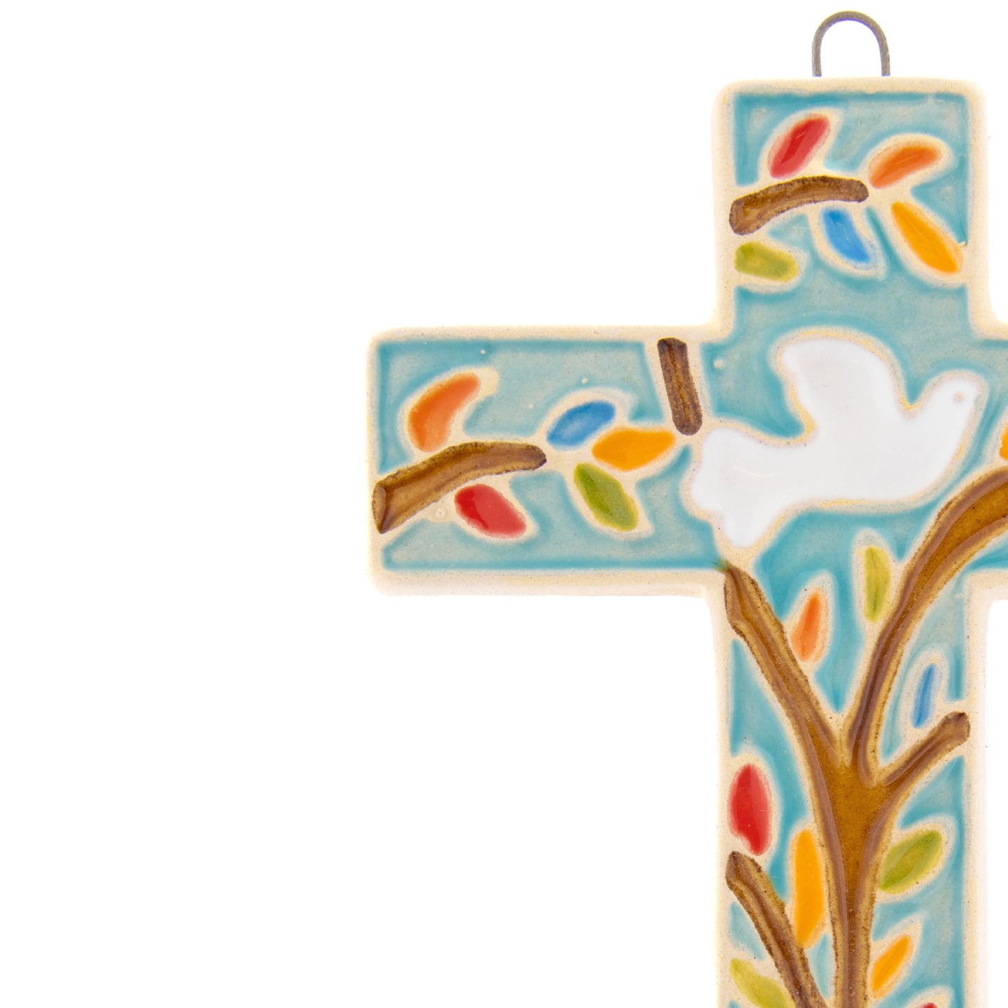Croce in ceramica smaltata realizzata a mano. Altezza 12 cm