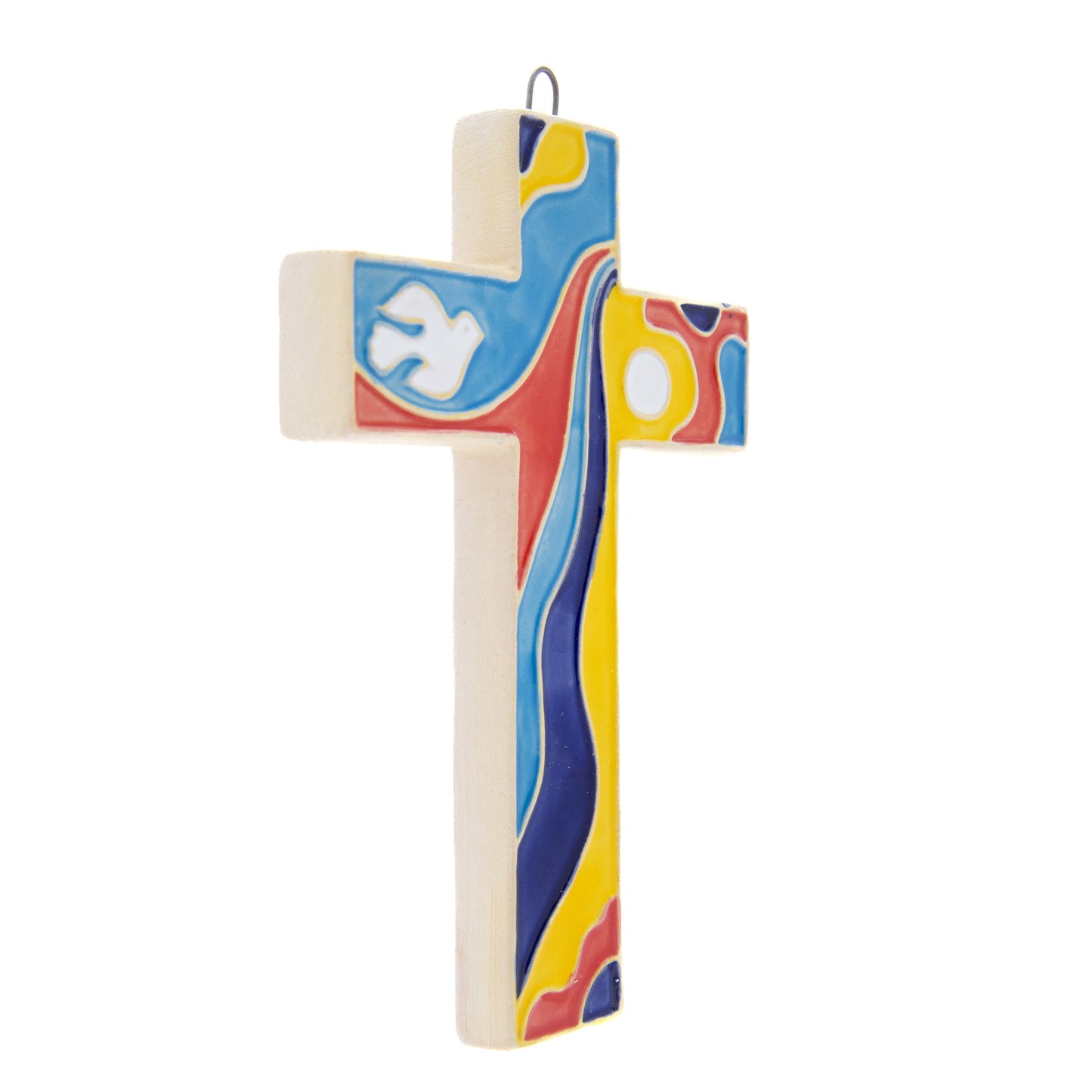 Croce in ceramica smaltata realizzata a mano. Altezza 12 cm
