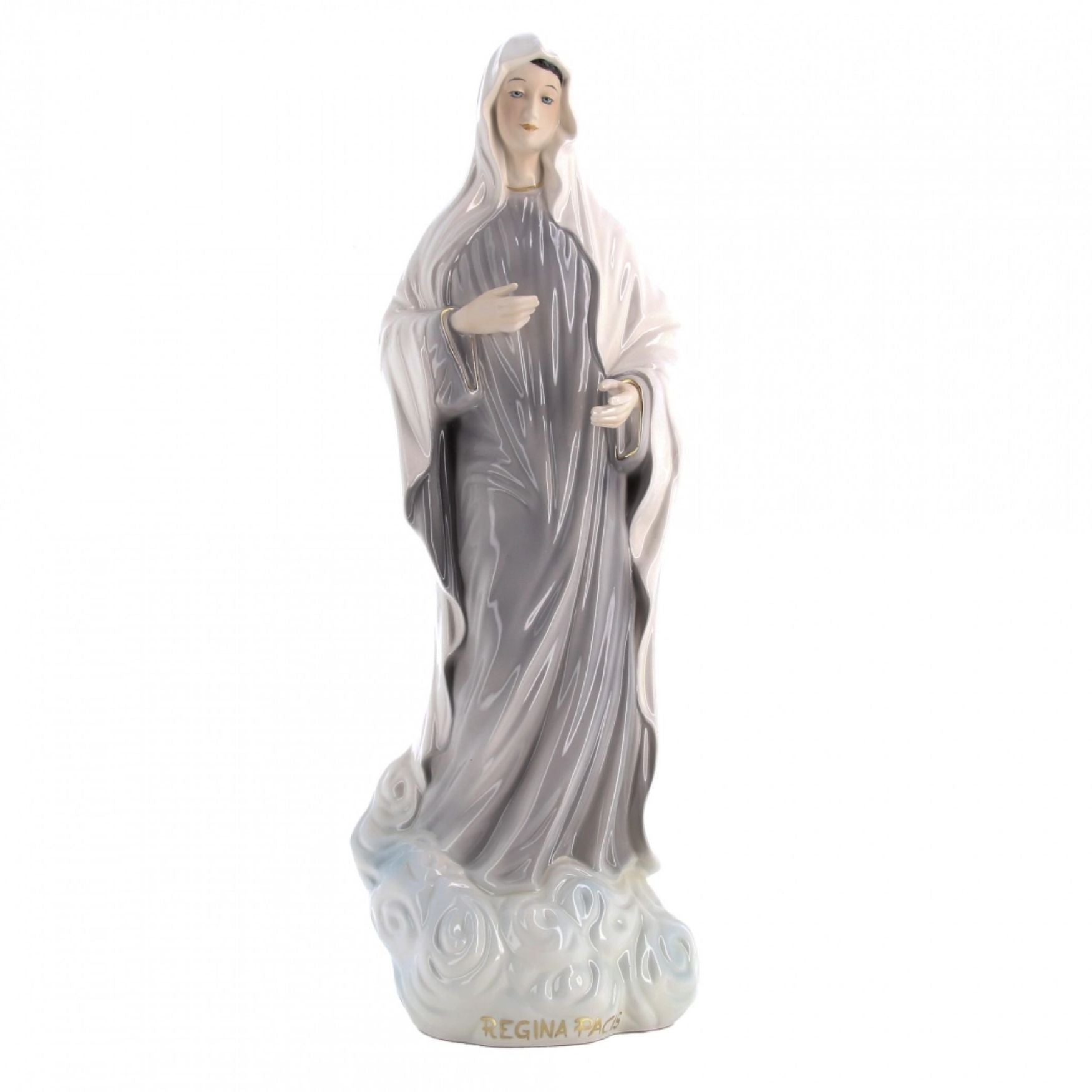 Statua Regina della pace in ceramica colorata dipinta a mano. Altezza 60 cm