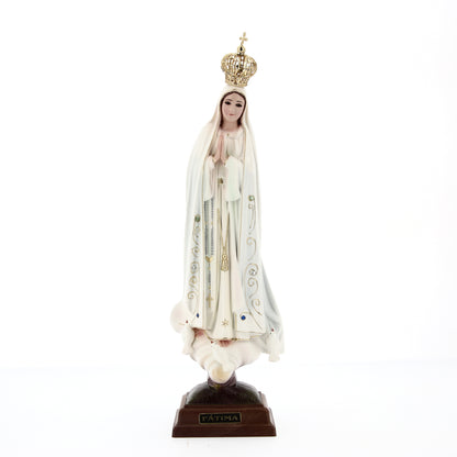 Statua Madonna di Fatima con corona, in resina. Altezza 31 cm