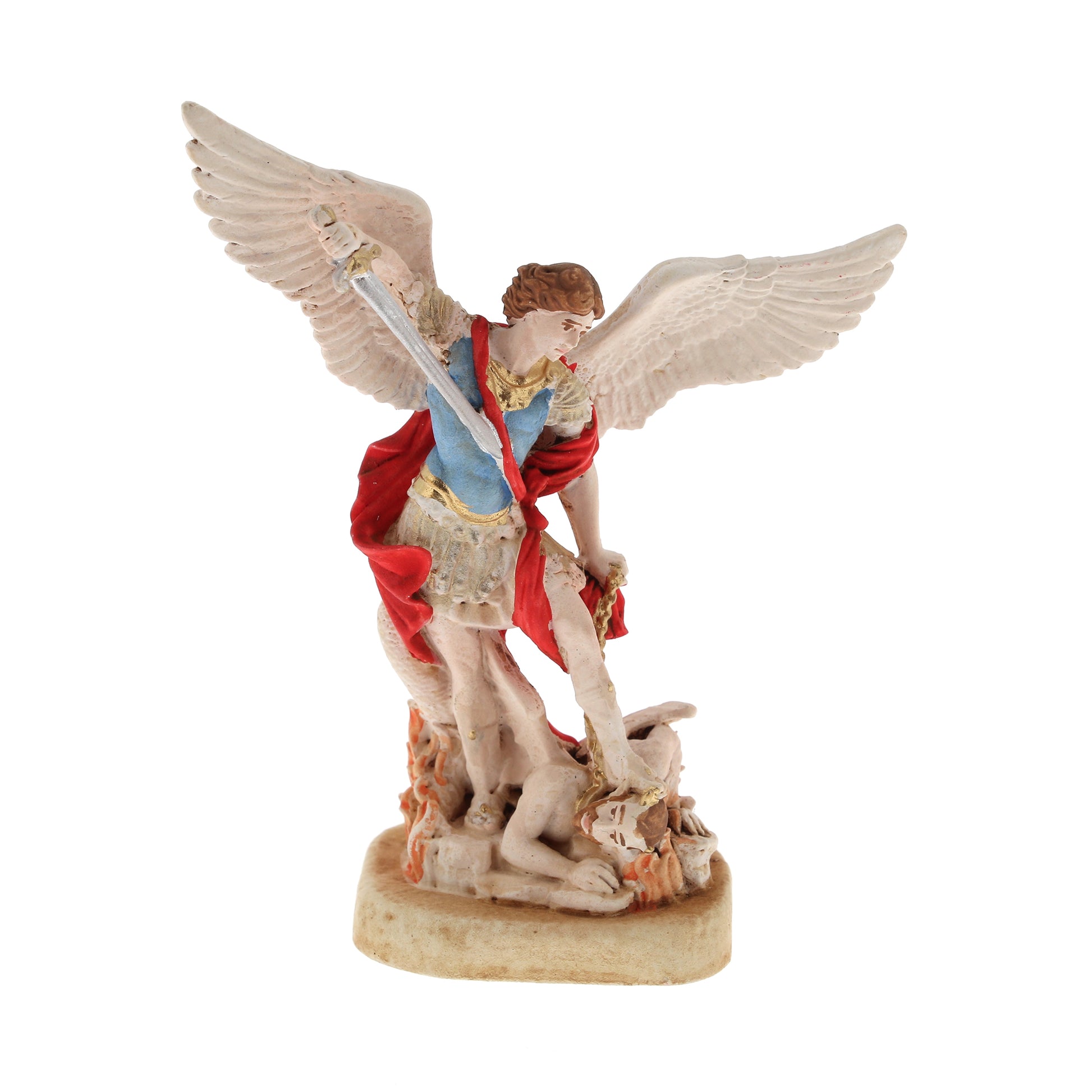 Statua San Michele Arcangelo, in resina colorata. Altezza 10 cm