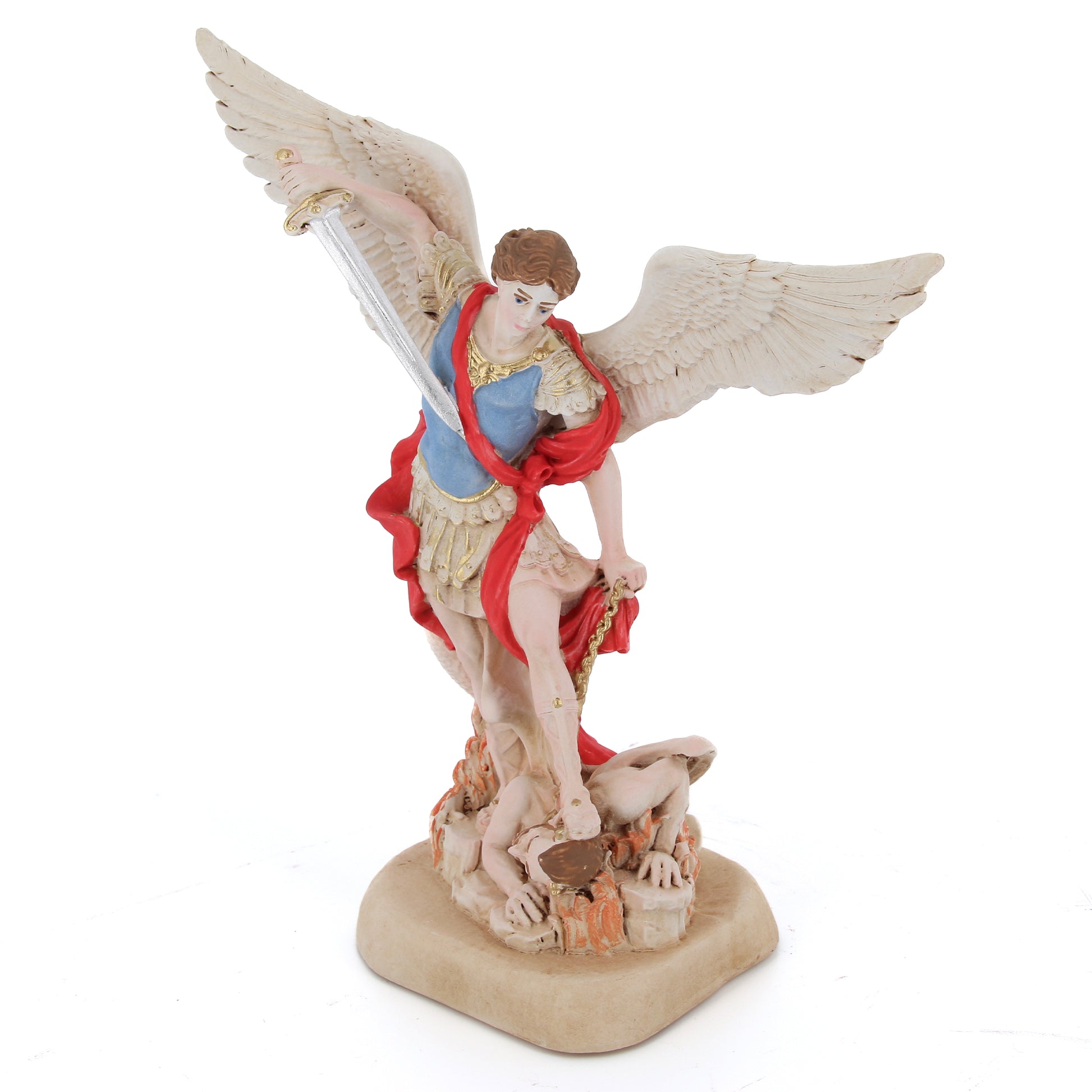 Statua San Michele Arcangelo, in resina colorata. Altezza 20 cm