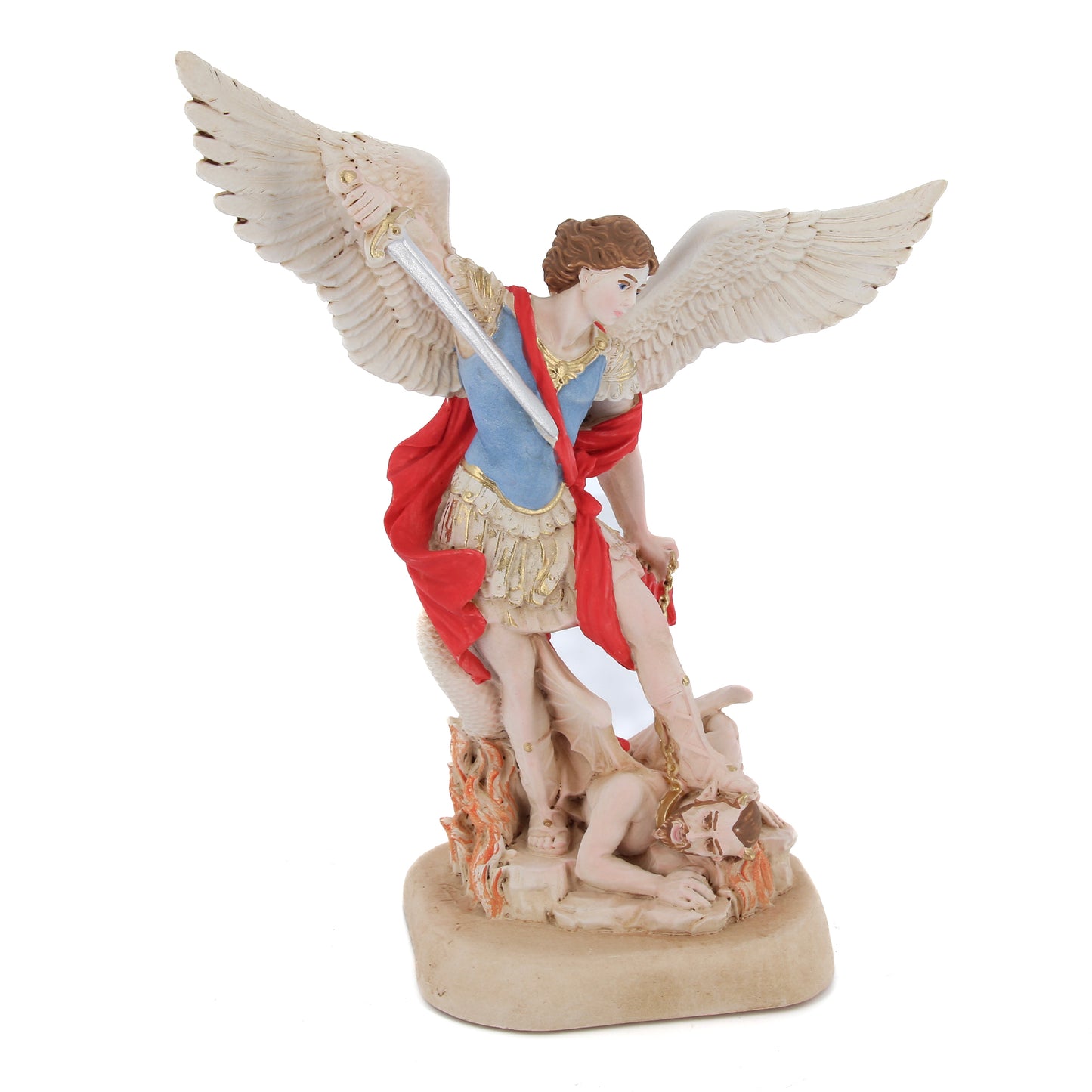 Statua San Michele Arcangelo, in resina colorata. Altezza 20 cm