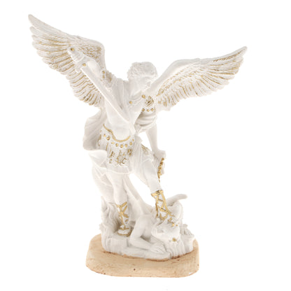 Statua San Michele Arcangelo, in resina bianca. Altezza 15 cm