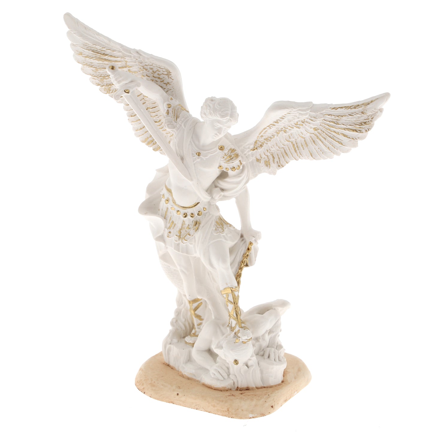 Statua San Michele Arcangelo, in resina bianca. Altezza 10 cm
