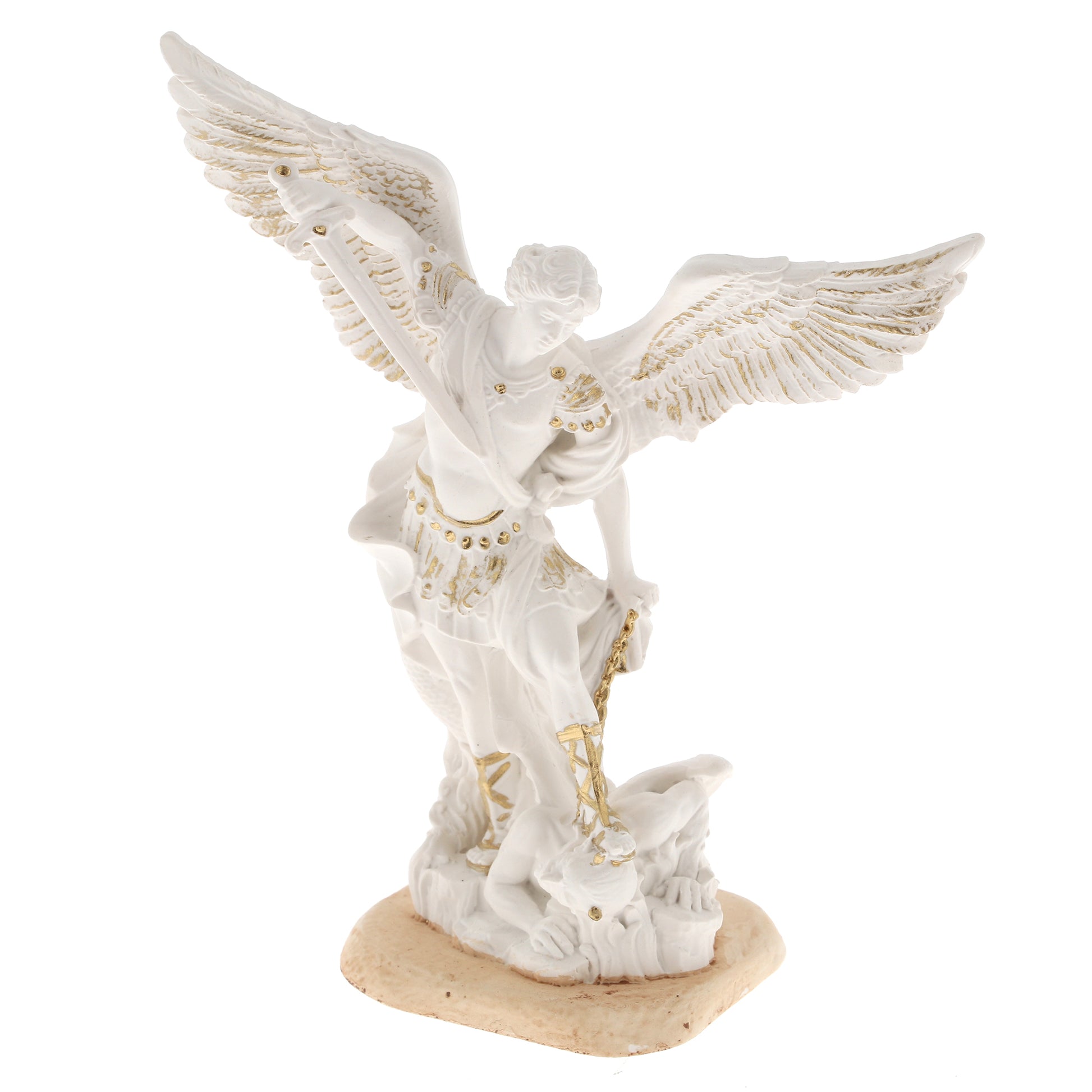 Statua San Michele Arcangelo, in resina bianca. Altezza 15 cm