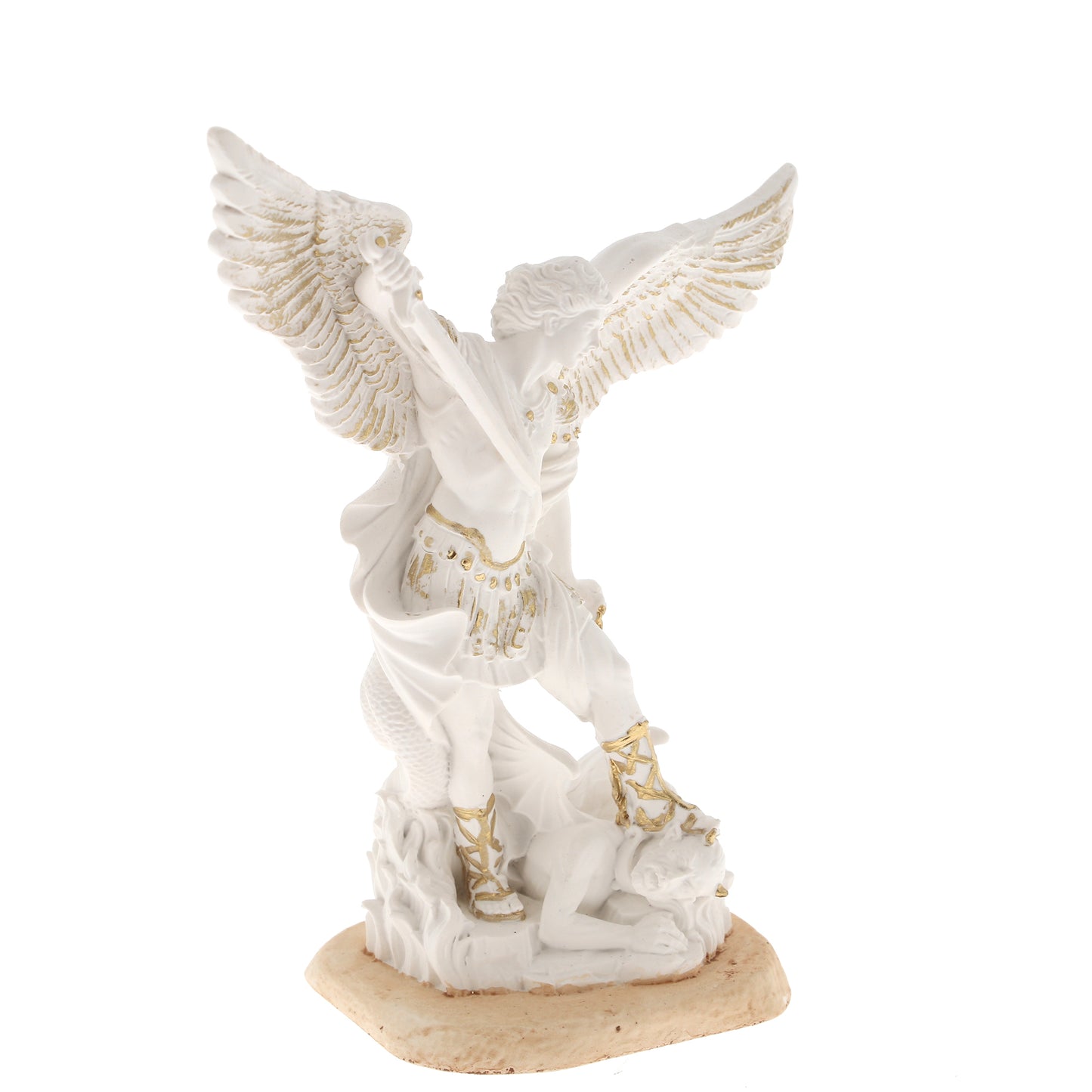 Statua San Michele Arcangelo, in resina bianca. Altezza 10 cm