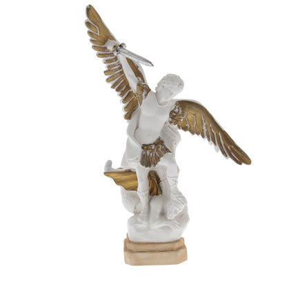 Statua San Michele Arcangelo, in resina bianca. Altezza 20 cm
