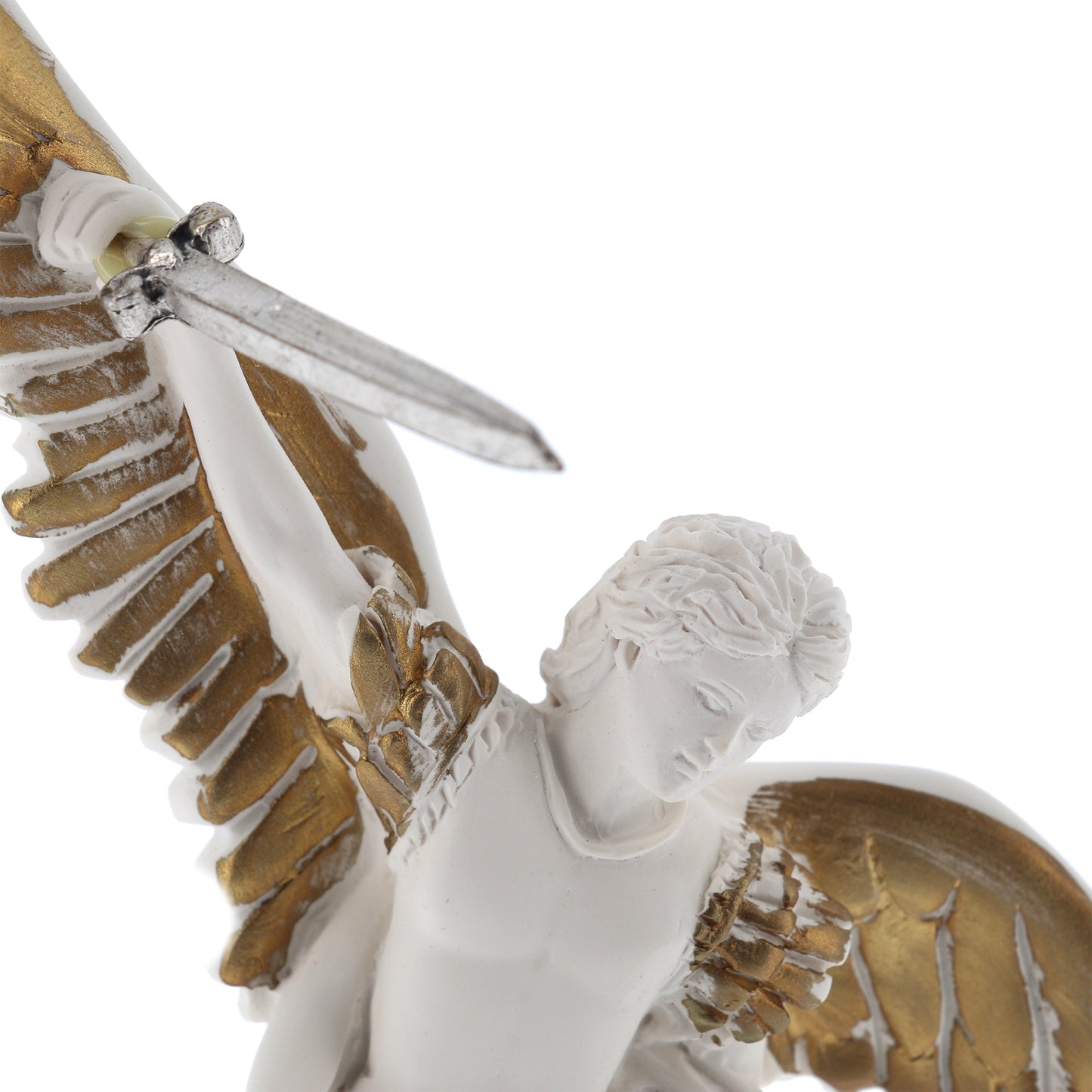 Statua San Michele Arcangelo, in resina bianca. Altezza 20 cm