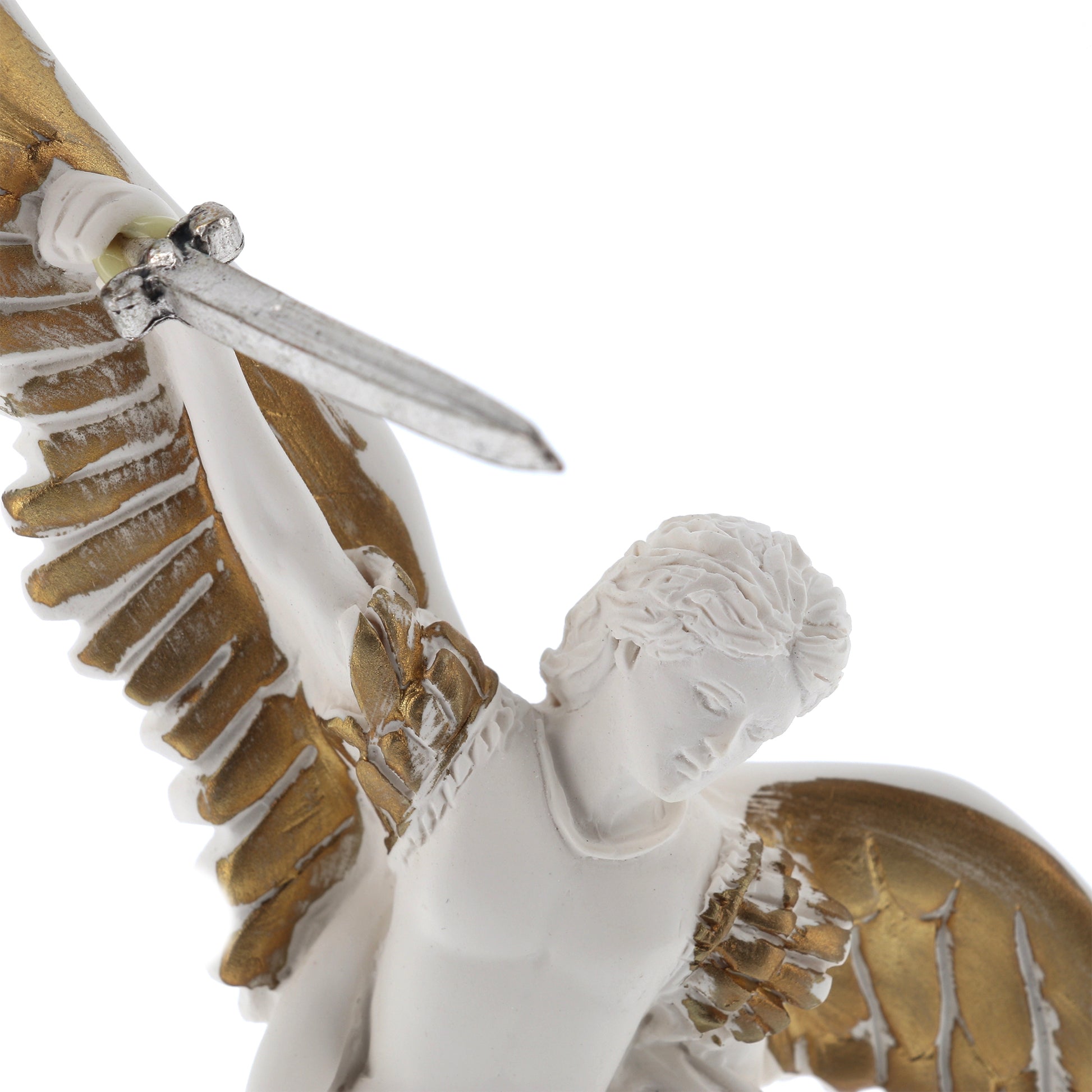 Statua San Michele Arcangelo, in resina bianca. Altezza 20 cm