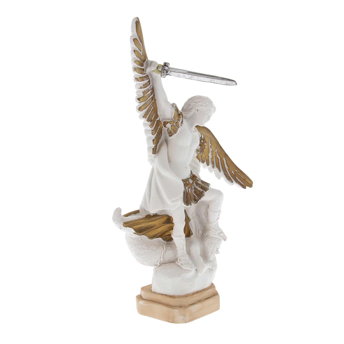 Statua San Michele Arcangelo, in resina bianca. Altezza 20 cm