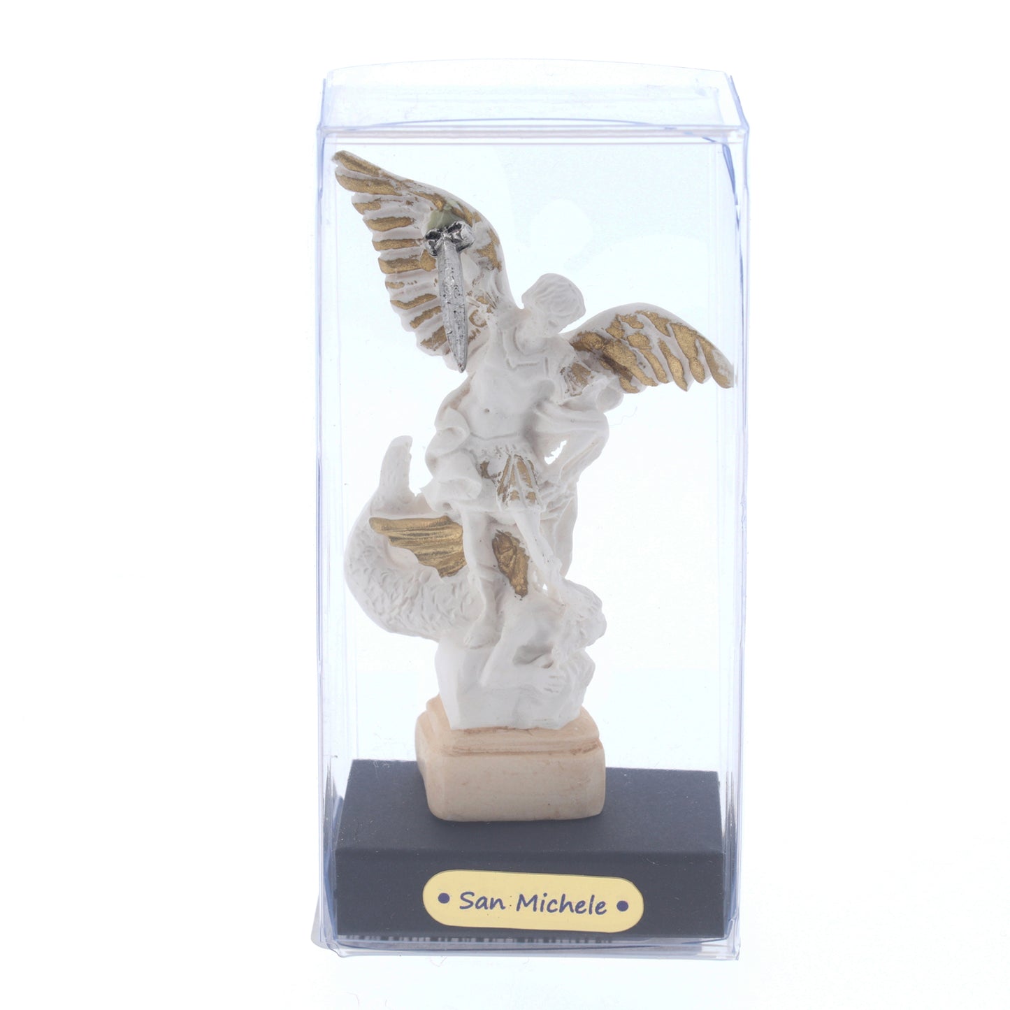 Statua San Michele Arcangelo, in resina bianca. Altezza 7 cm