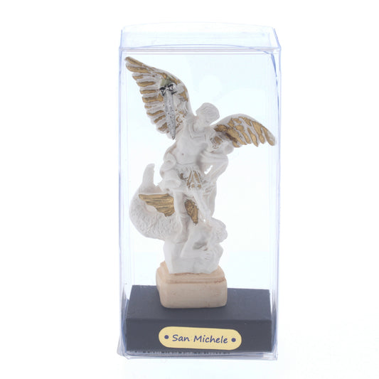 Statua San Michele Arcangelo, in resina bianca. Altezza 7 cm