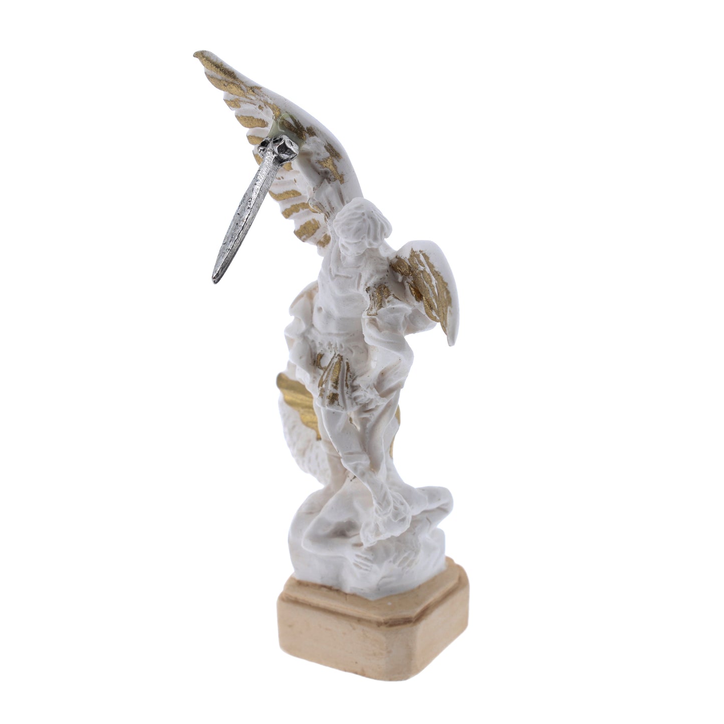 Statua San Michele Arcangelo, in resina bianca. Altezza 7 cm