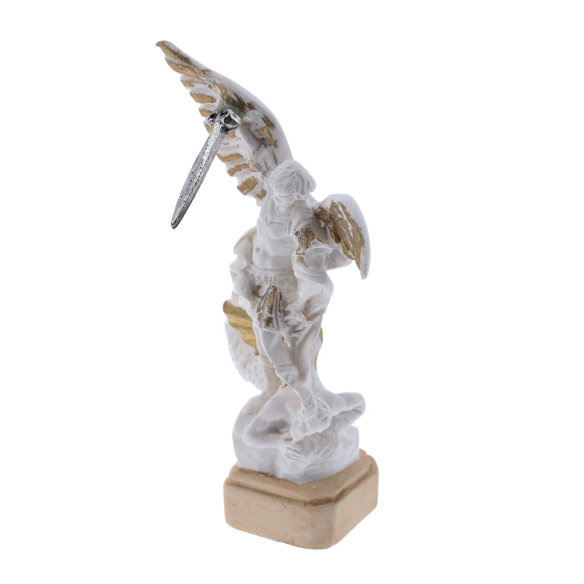 Statua San Michele Arcangelo, in resina bianca. Altezza 7 cm