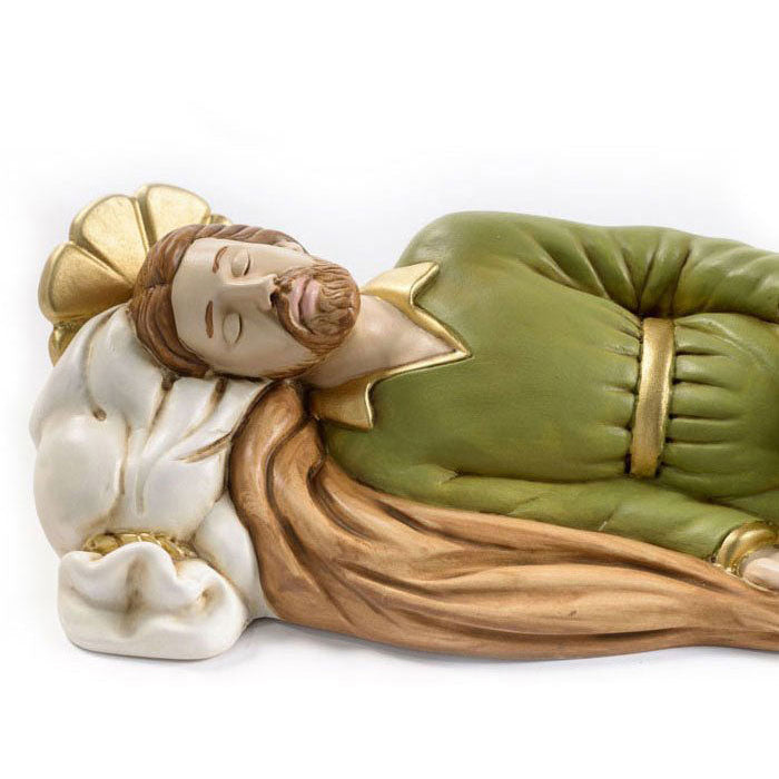 Statua San Giuseppe dormiente in polvere di marmo. Larghezza 38 cm