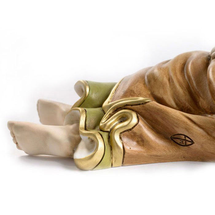Statua San Giuseppe dormiente in polvere di marmo. Larghezza 14 cm