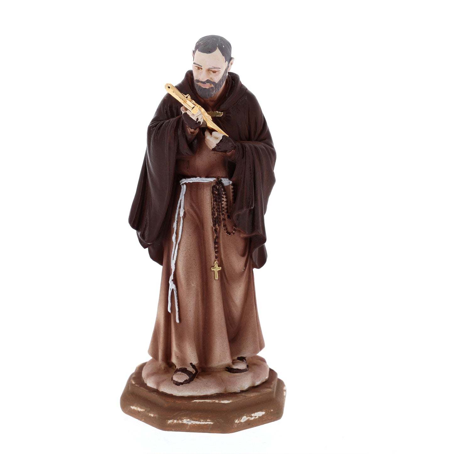 Statua San Pio in resina colorata. Altezza 11 cm