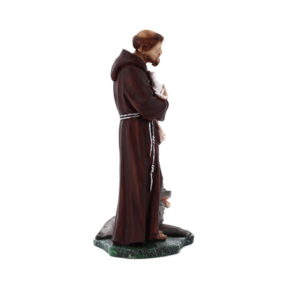 Statua san Francesco d'Assisi, in resina colorata. Altezza 30 cm