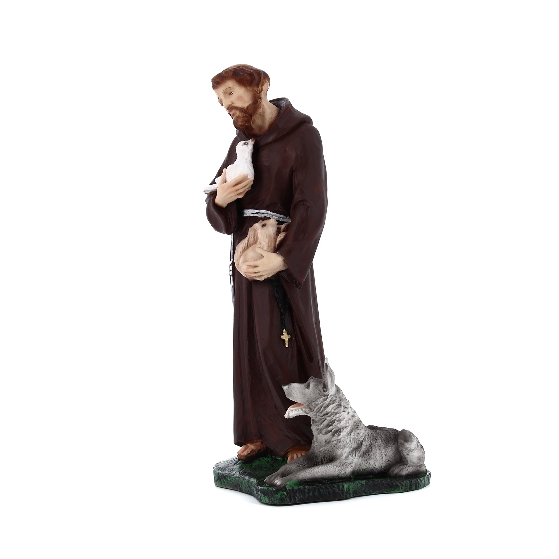 Statua san Francesco d'Assisi, in resina colorata. Altezza 30 cm