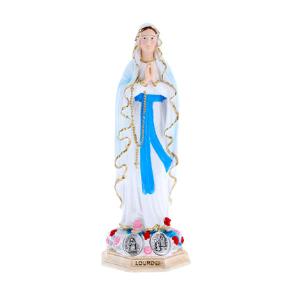 Statua Madonna di Lourdes, in resina colorata e medaglia. Altezza 40 cm