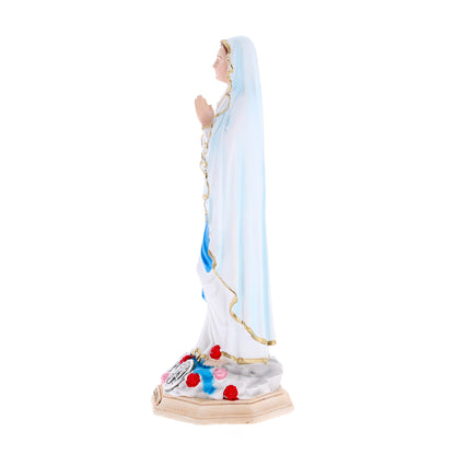 Statua Madonna di Lourdes, in resina colorata e medaglia. Altezza 40 cm