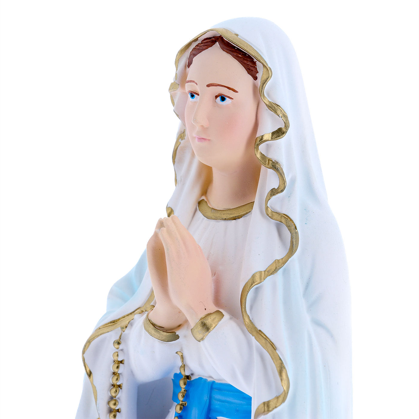 Statua Madonna di Lourdes, in resina colorata e medaglia. Altezza 30 cm