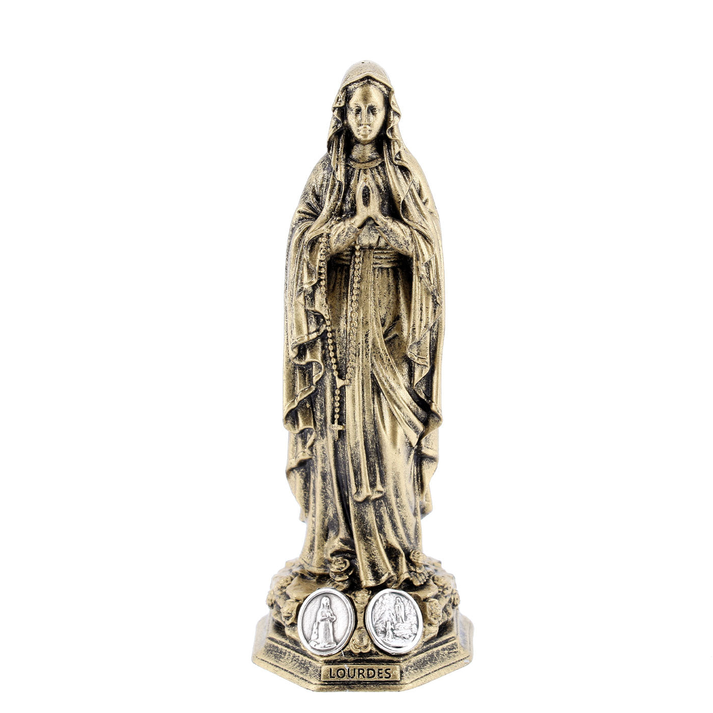 Statua Madonna di Lourdes, in resina bronzata. Altezza 10 cm