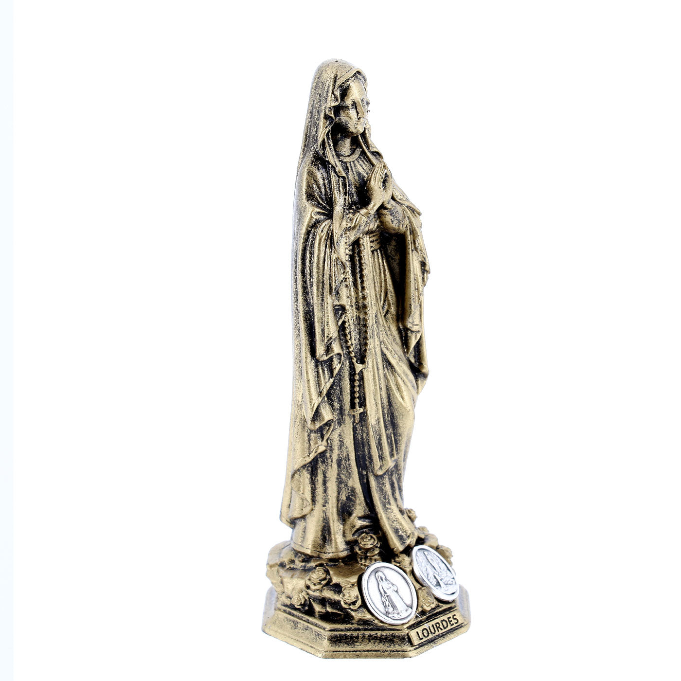 Statua Madonna di Lourdes, in resina bronzata. Altezza 10 cm