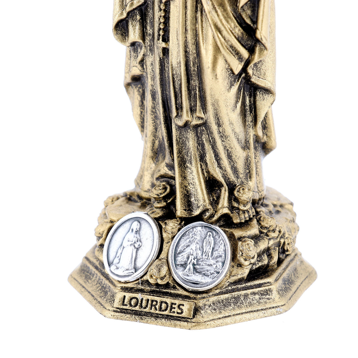 Statua Madonna di Lourdes, in resina bronzata. Altezza 10 cm