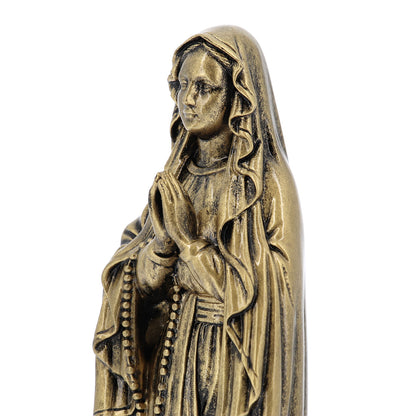 Statua Madonna di Lourdes in resina bronzata e medaglia. Altezza 20 cm