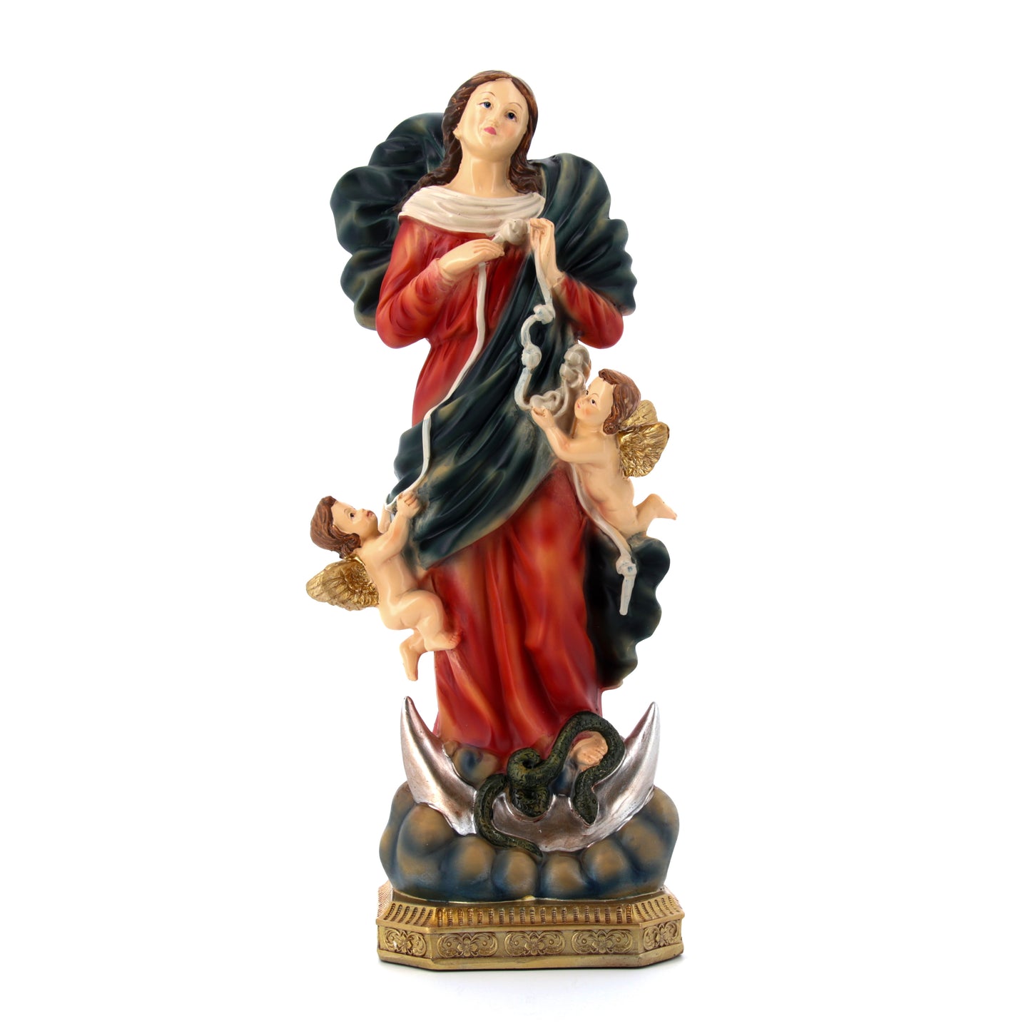 Statua Maria che scioglie i nodi, in resina colorata. Altezza 22 cm