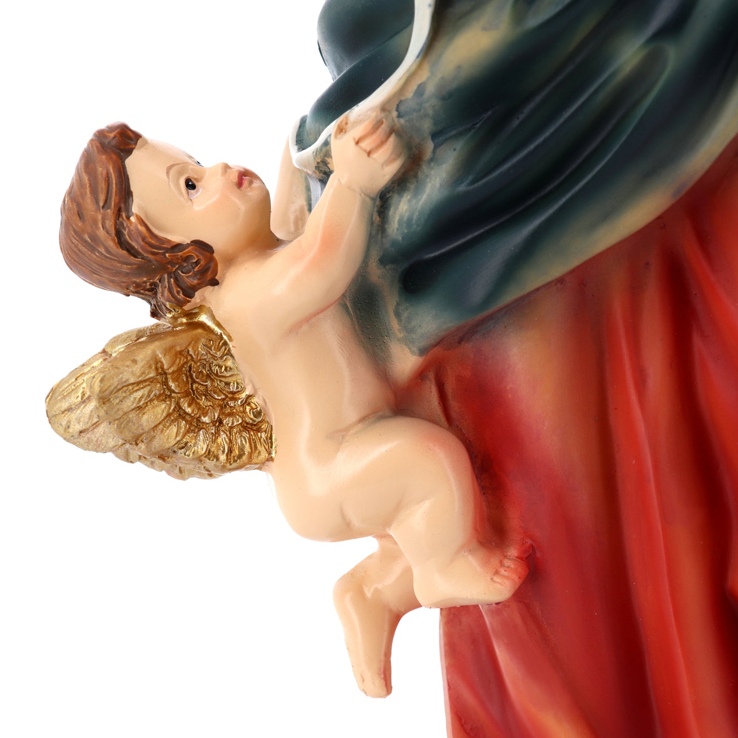 Statua Maria che scioglie i nodi, in resina colorata. Altezza 22 cm