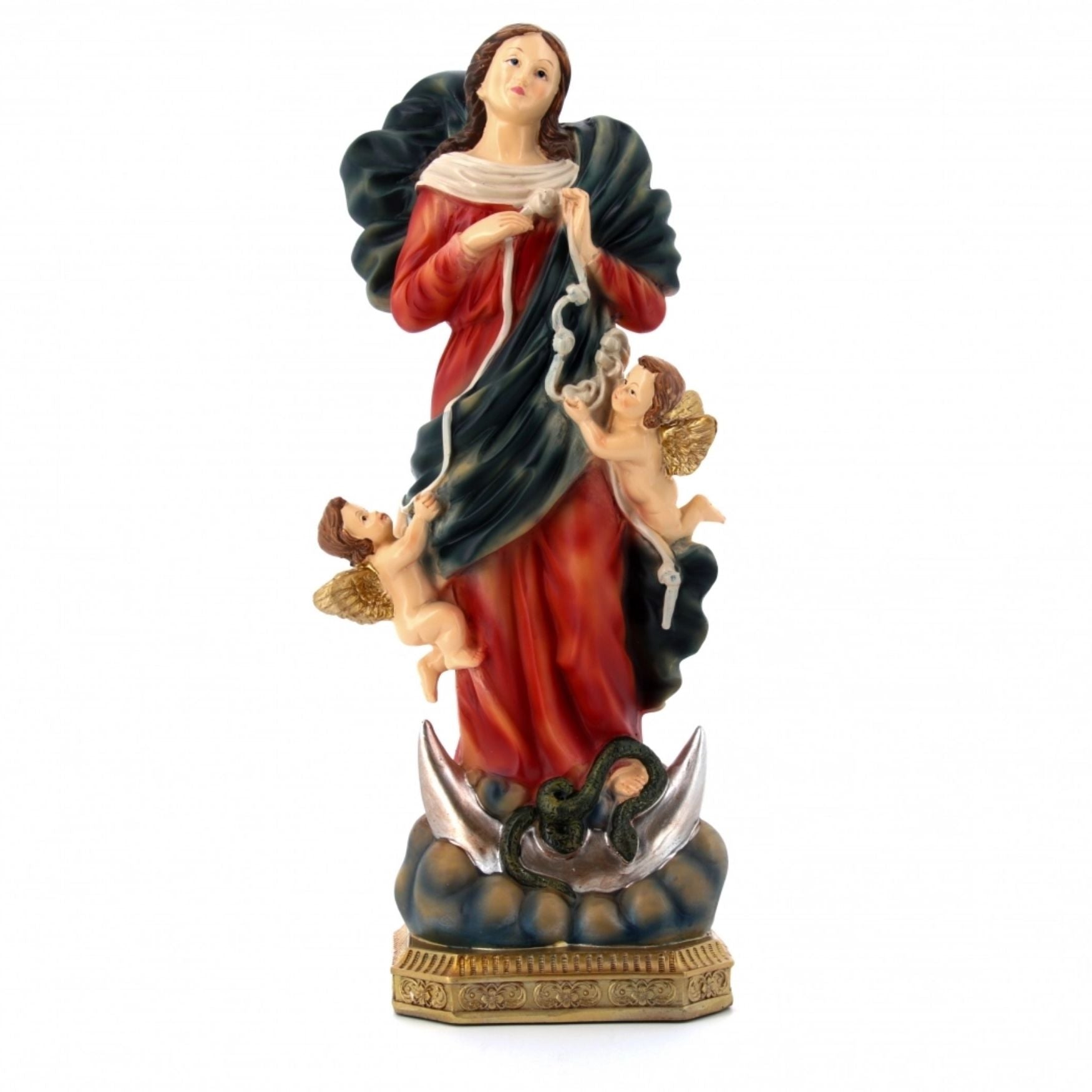 Statua Maria che scioglie i nodi, in resina colorata. Altezza 31,5 cm
