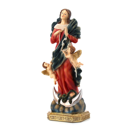 Statua Maria che scioglie i nodi, in resina colorata. Altezza 14,5 cm