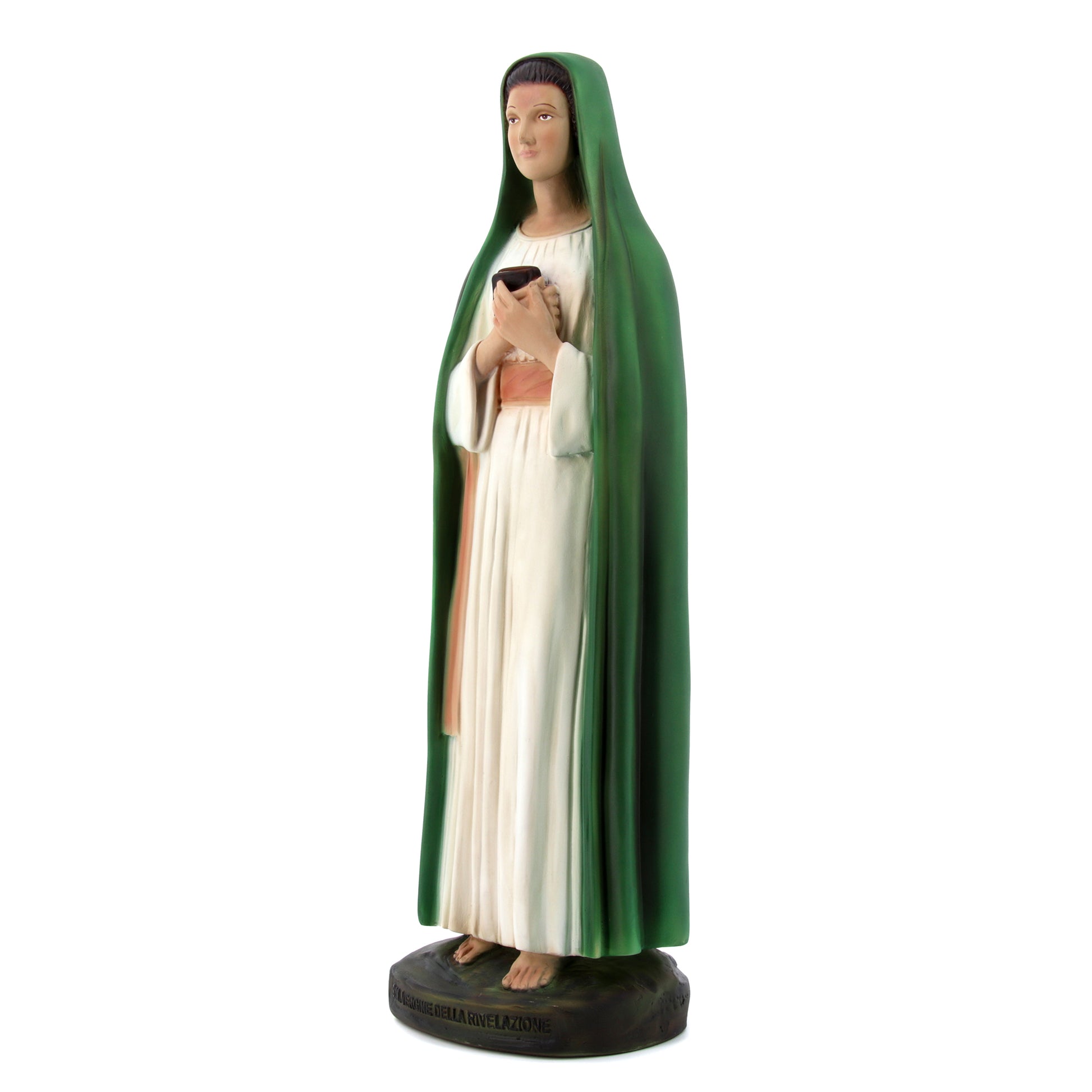 Statua Vergine della Rivelazione, in resina colorata. Altezza 50 cm