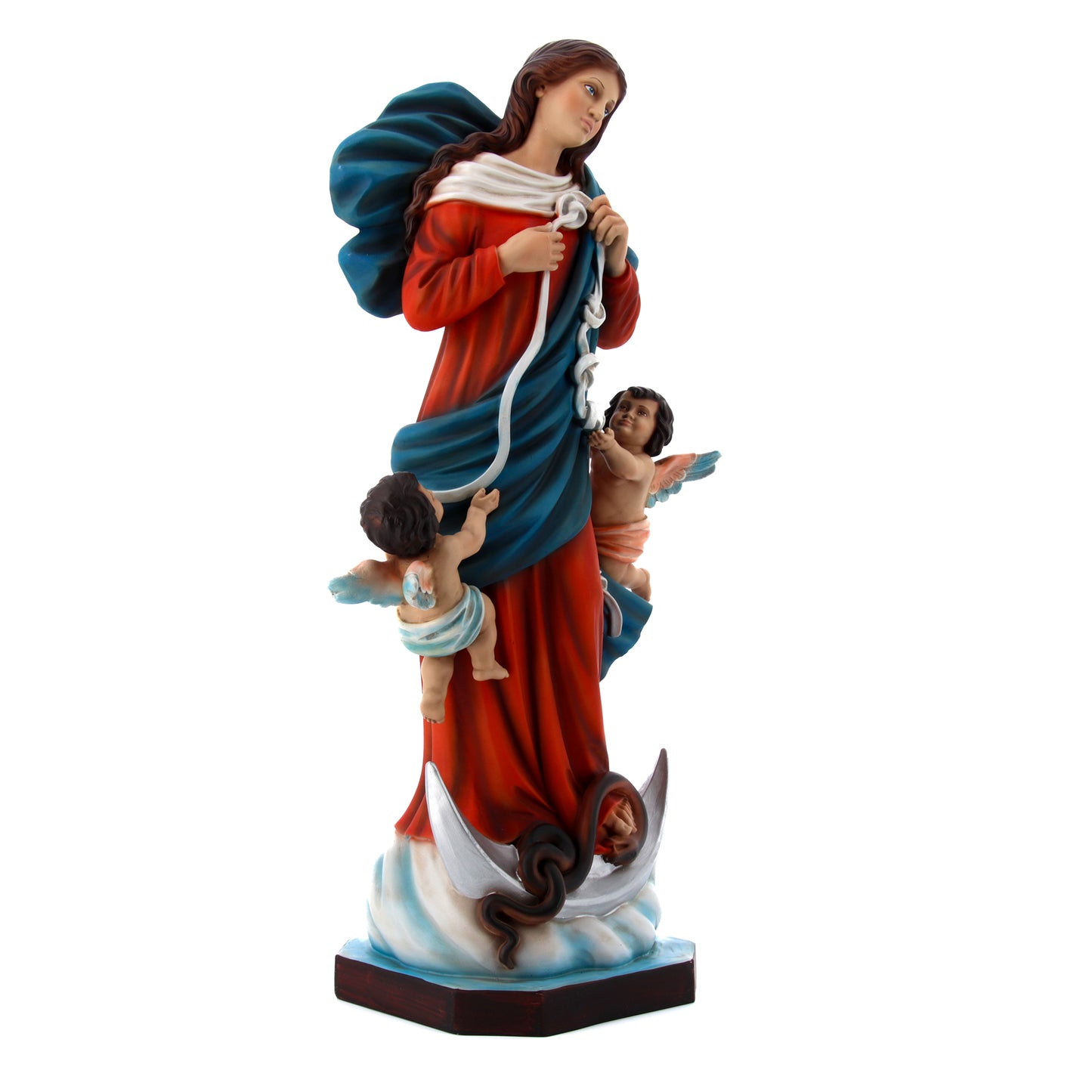 Statua Maria che scioglie i nodi, in resina colorata. Altezza 60 cm