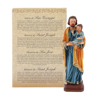 Statua San Giuseppe con bambino in resina, in confezione regalo. Altezza 12 cm