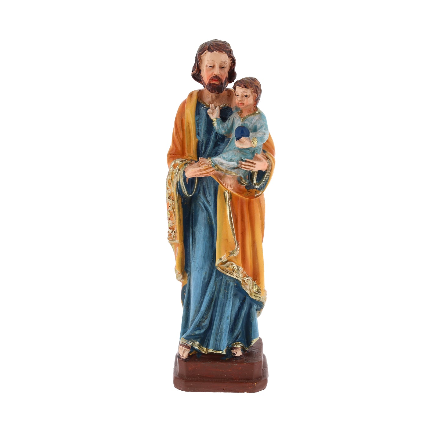 Statua San Giuseppe con bambino in resina, in confezione regalo. Altezza 12 cm