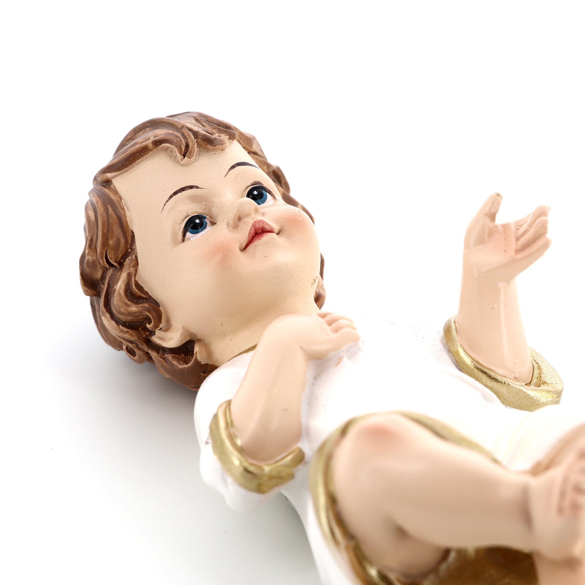 Statua Gesù Bambino vestito, in resina. Altezza 10,5 cm