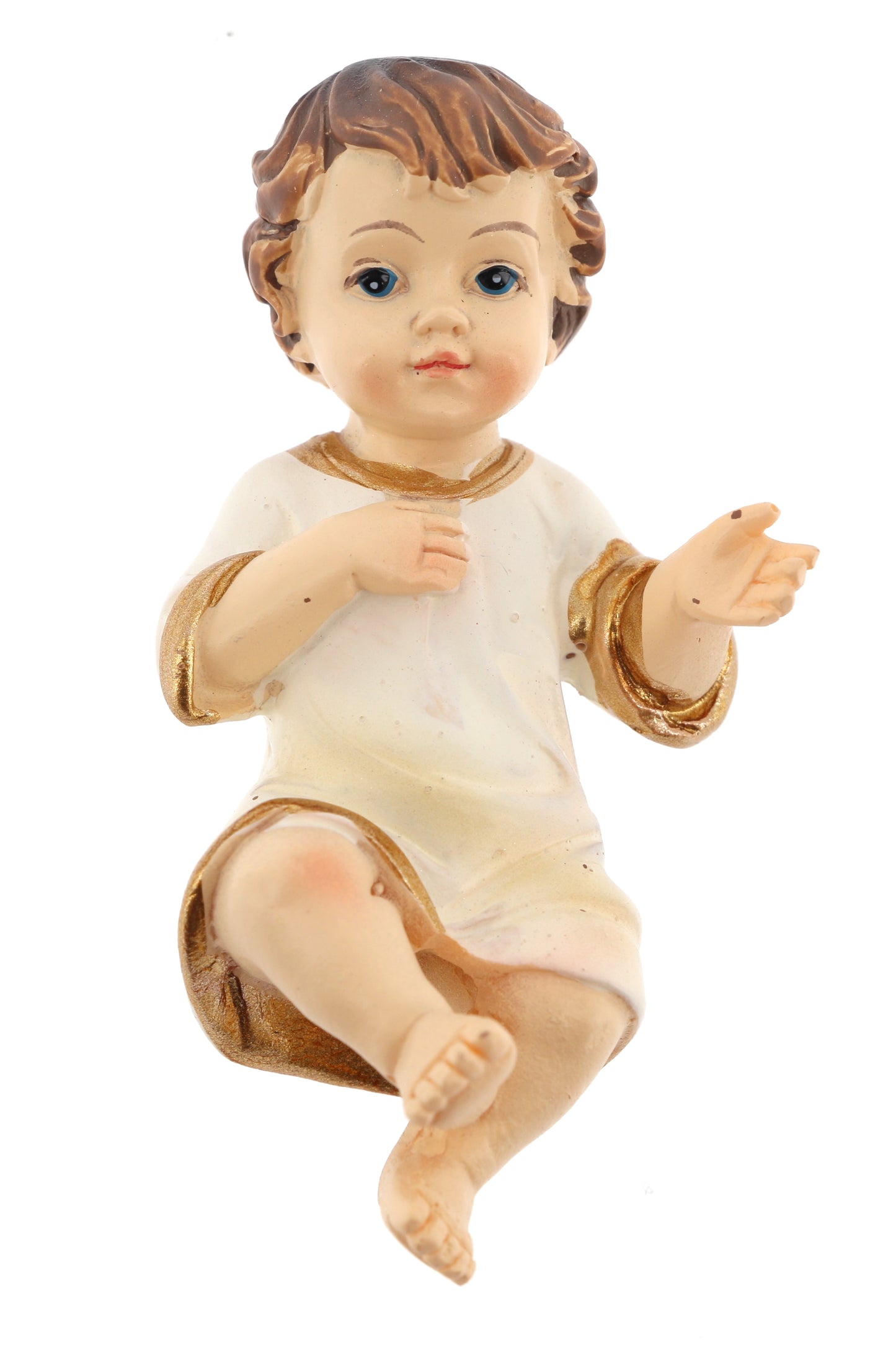 Statua Gesù Bambino vestito, in resina. Altezza 10,5 cm