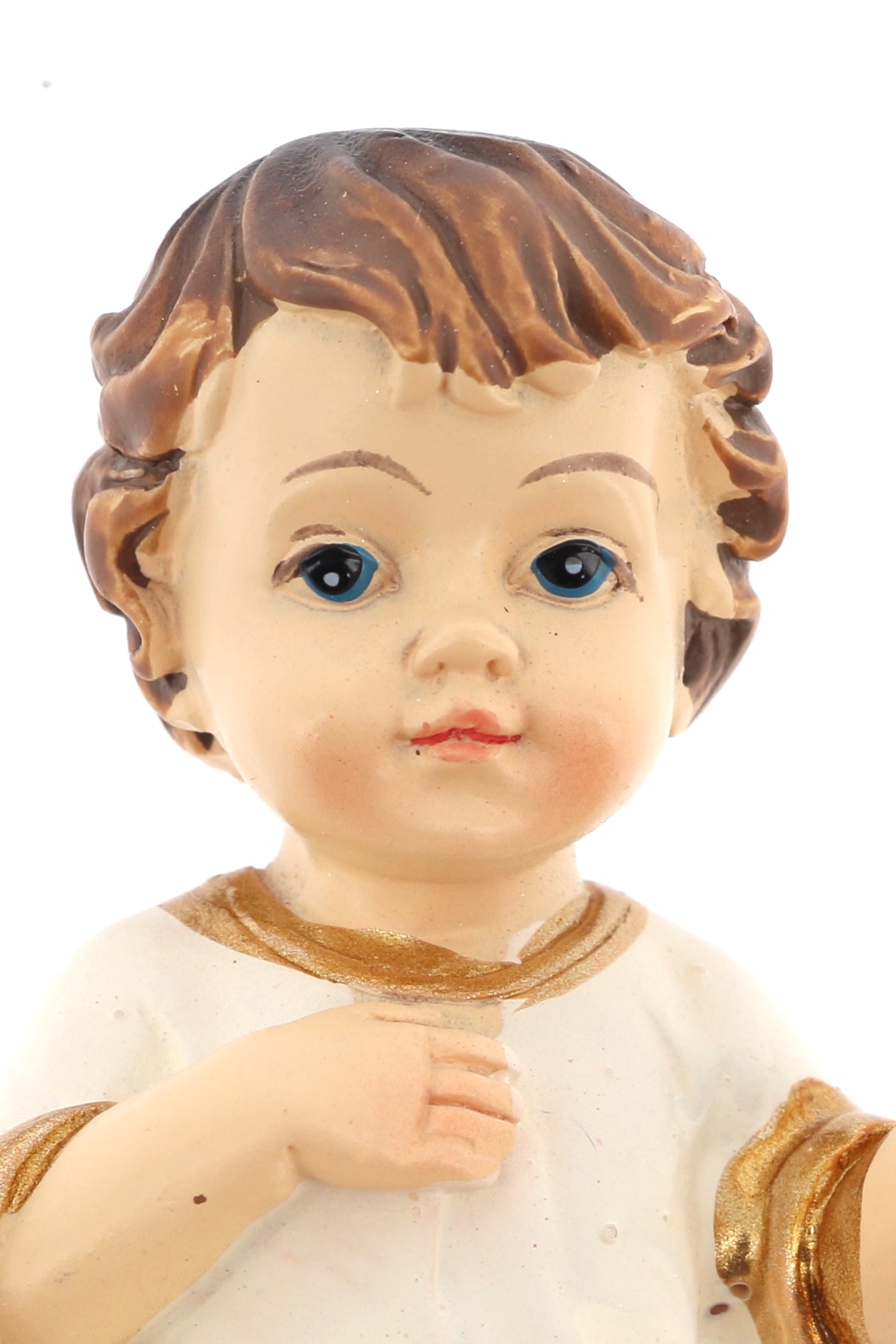 Statua Gesù Bambino vestito, in resina. Altezza 6,5 cm