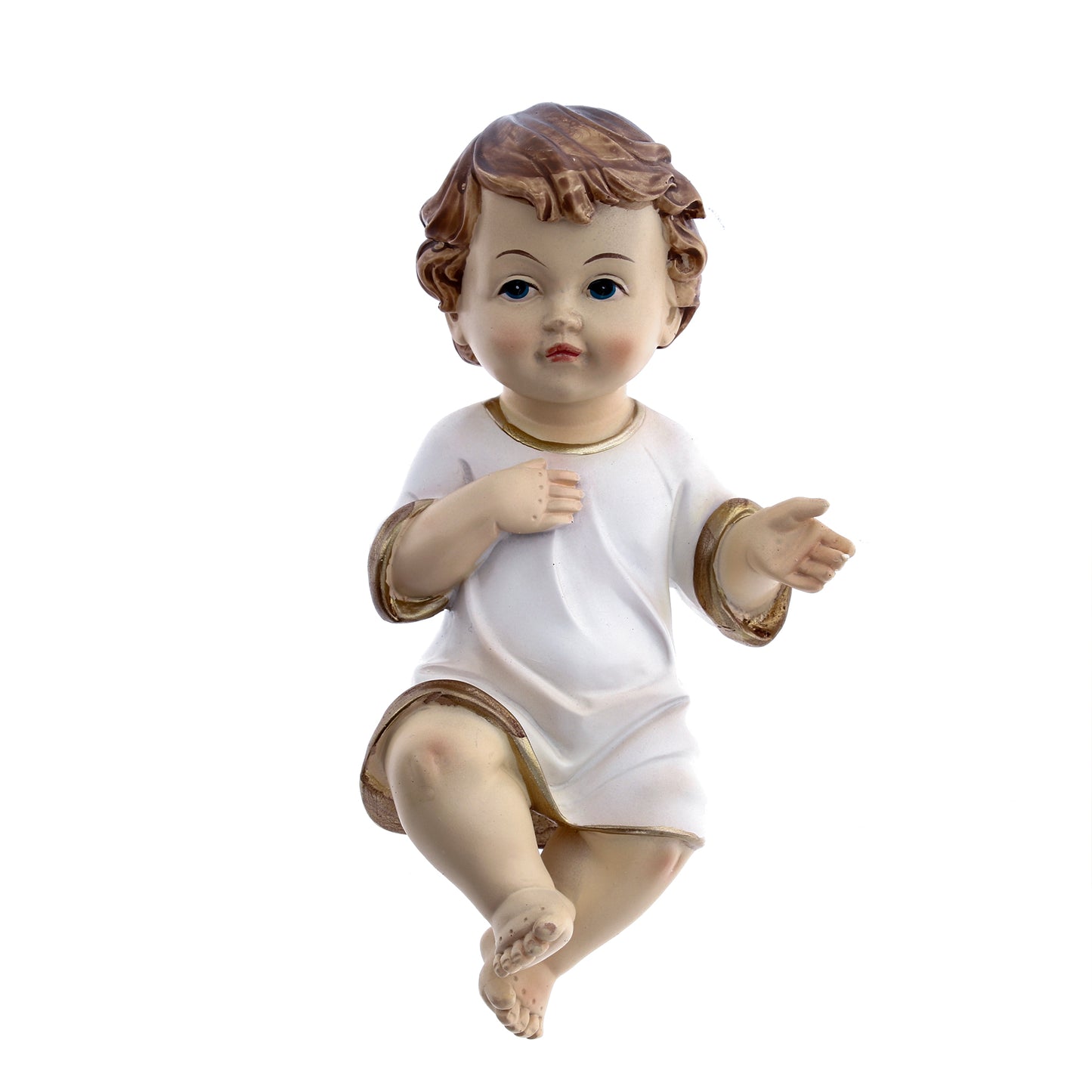 Statua Gesù Bambino vestito, in resina. Altezza 16 cm