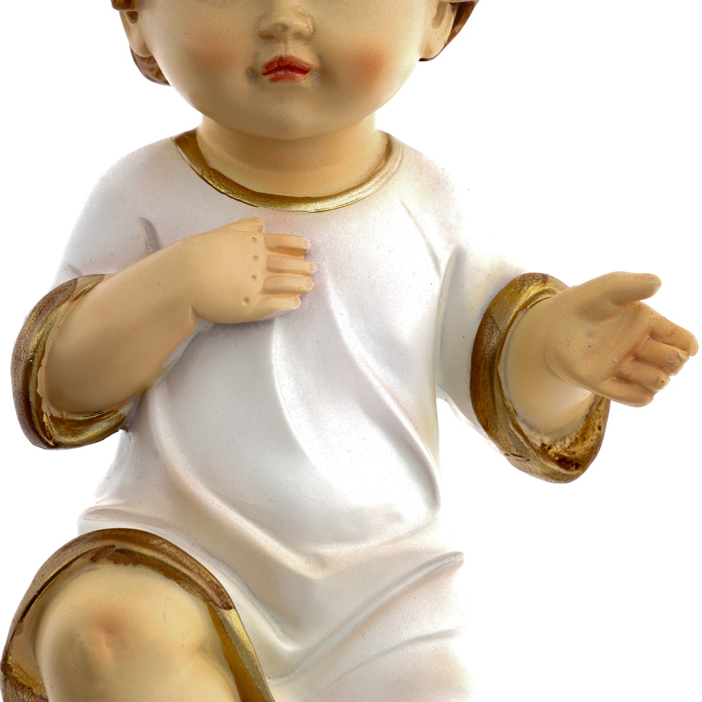 Statua Gesù Bambino vestito, in resina. Altezza 16 cm